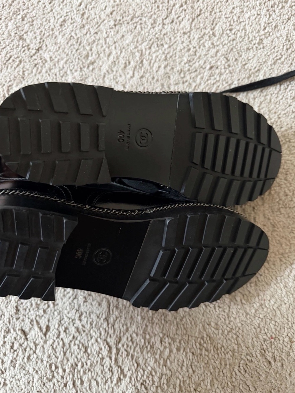 CHANEL Black Quilted Pearl-Accent Lace-Up combat Boots 9 - Picture 6 of 8